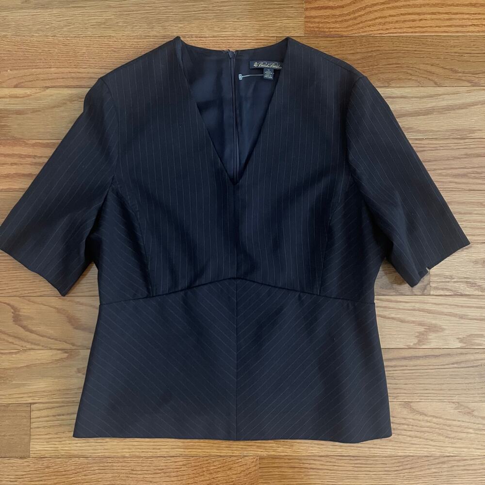 Brooks Brothers Wool Top 12 Pinstripe V Neck Short Sleeve Lined Blouse NWOT